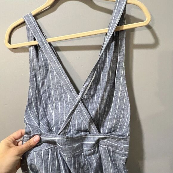 Current Air Free People Womens Striped Linen V Neck Jumpsuit Blue S Wide Leg - Picture 11 of 16